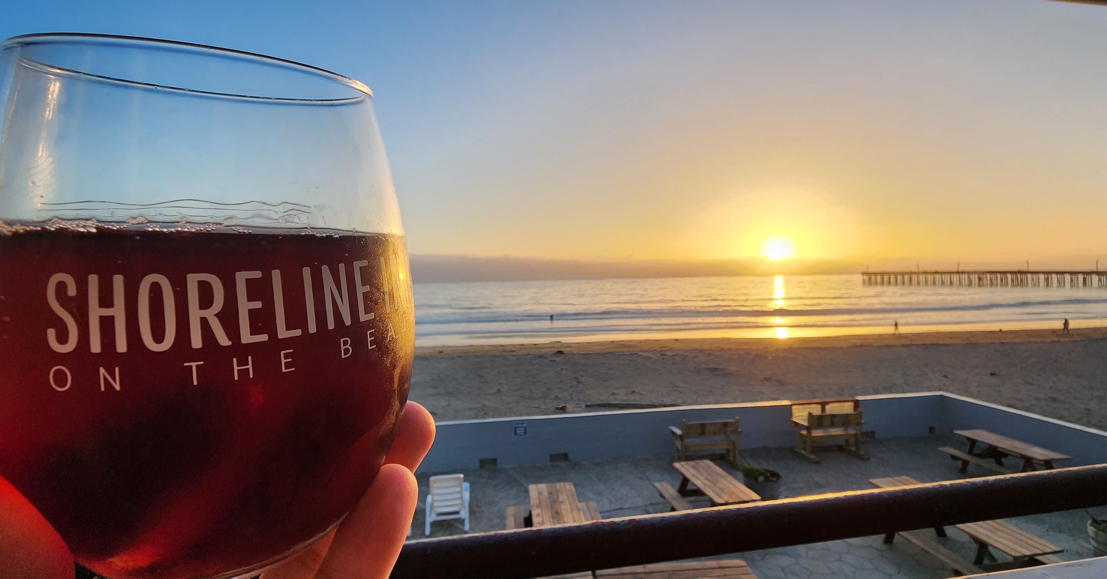 Shoreline Inn wine and Sunset